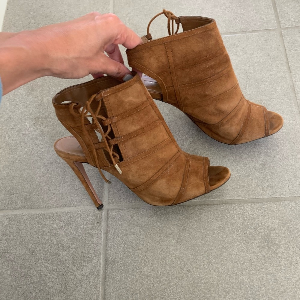 Tan suede leather aquazzura heel boots 38.5